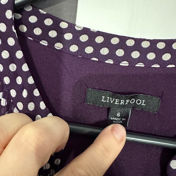 LIVERPOOL Polka Dot Dress Purple and White Puff Sleeve Fit & Flare Women's 6 - Picture 4 of 5
